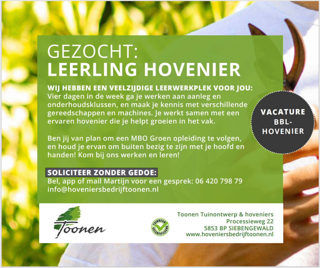 vacature leerling hovenier